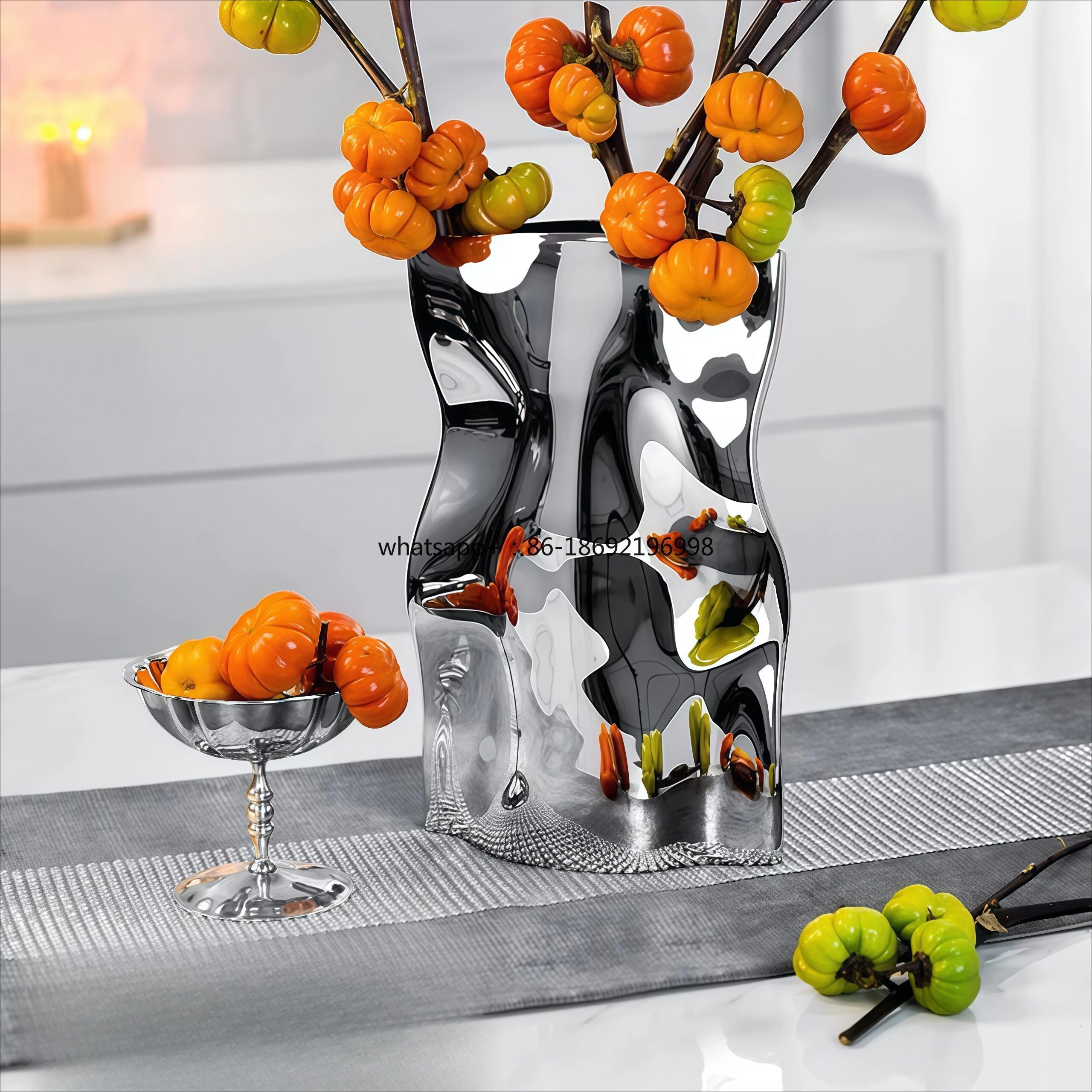 Light Luxury Stainless Steel Vase Ornament Living Room Flower Arrangement Modern Simple Ins Wind Ornament Flower Device