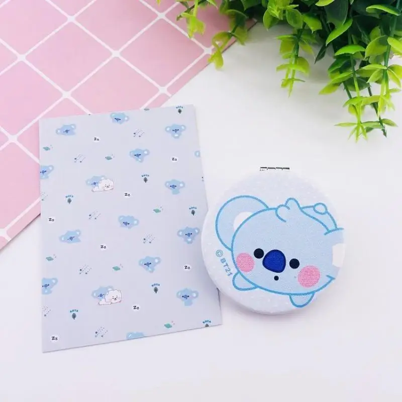 Kawaii Bt21 Folding Mirror Cute Cartoon Animal Mini Portable Mirror for Girls Daily Versatile Double-Sided Mirror Holiday Gift