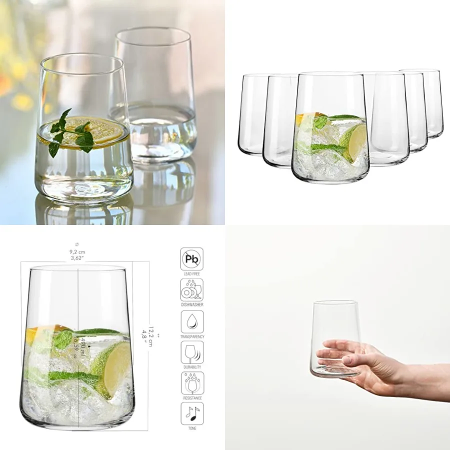 

Infinity Drinking Glasses Set of 6 oz Juice Glasses, Modern Tapered Tumbers, ead-Free Gassware, Cear Everyday Drinkware, Dishwa