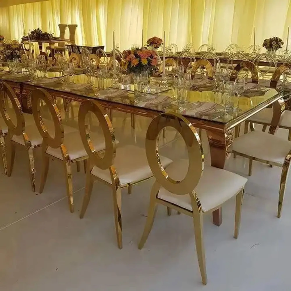 Luxury Stainless Steel Banquet Party table Dining Dinner table Glass Serpentine Wedding Cake Table for Evente 308