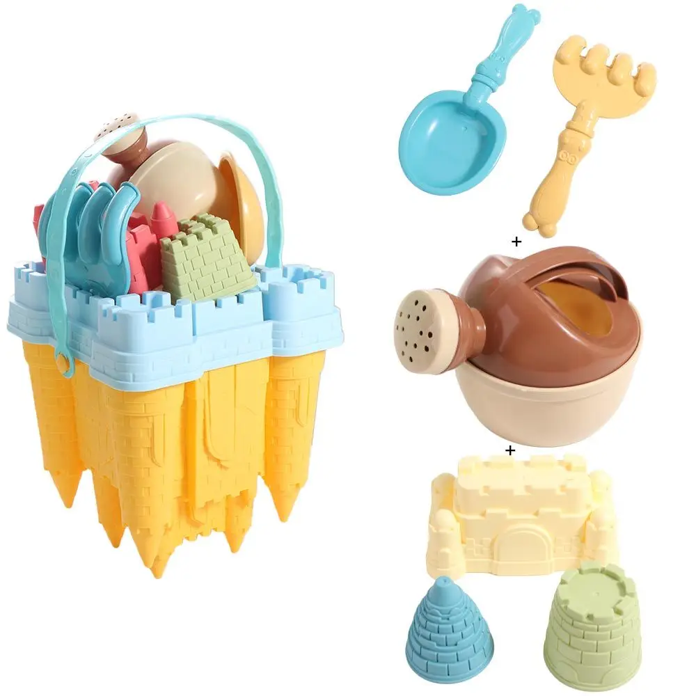 Jouets d'été, ensemble de jouets de sable de plage, accessoires de plage, château jaune, moule de sable en plastique, seau de château amusant, ensemble de sable, cadeaux amusants