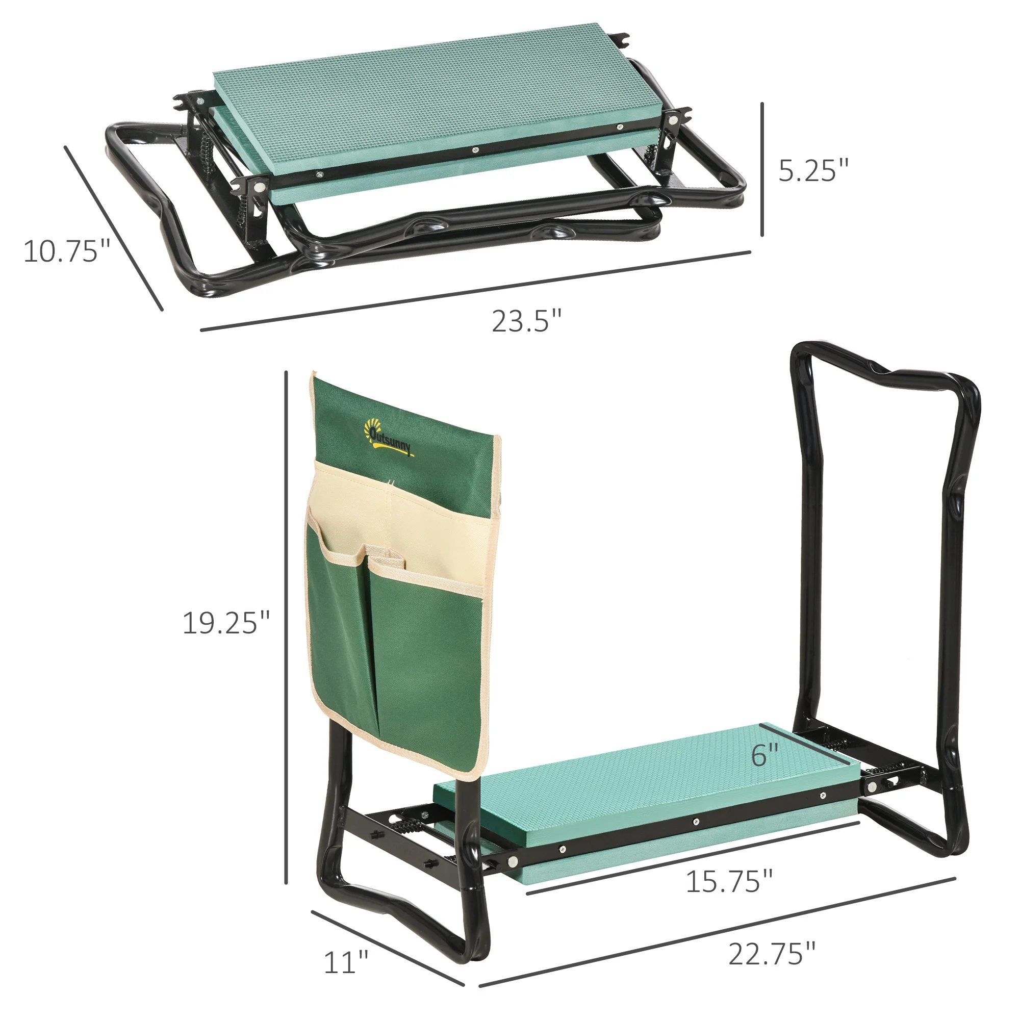 Folding Garden Kneeler Stool Bench Thick Knneling Pad with Large Tool Pouch image 3