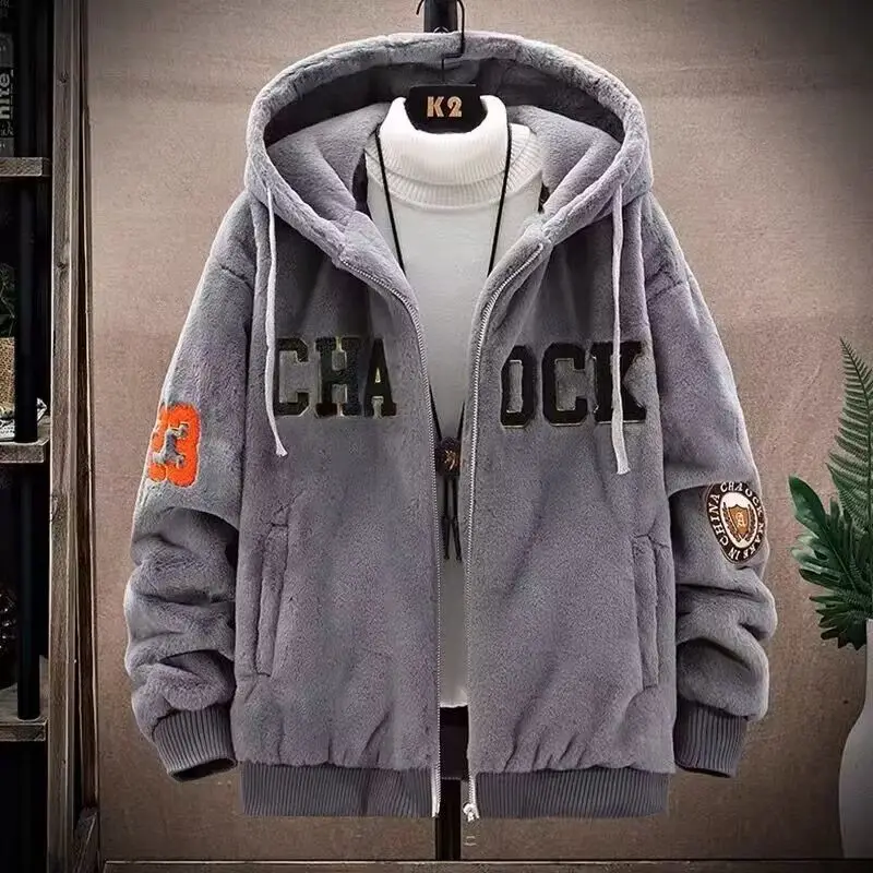 

Мужская модная свободная зимняя утепленная куртка из овечьего флиса с капюшоном, в стиле колор-блок, из хлопка, для молодежи, теплая и стильная