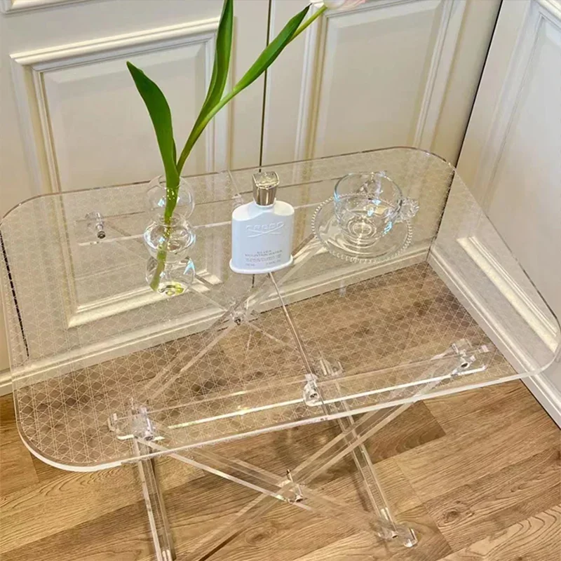 Luxurious Acrylic Coffee Table - Foldable Transparent Edge Table, Stylish Living Room Sofa Table - Patterned Tabletop Dragon