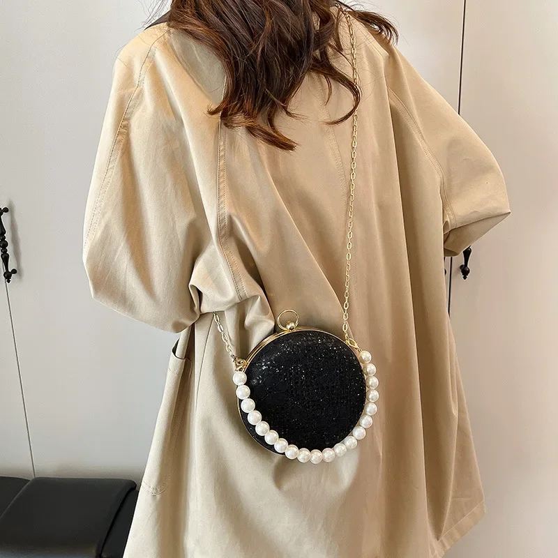 حقيبة يد نسائية صغيرة بنمط عطر لؤلؤي عصرية على شكل كرة دائرية مزينة بالترتر #2