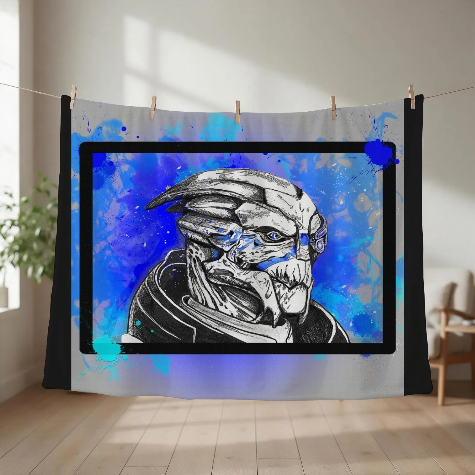 Garrus Vakarian: Mass Effect (Blue) Throw Blanket couch cozy soft plush fuzzy picnic outdoor blanket