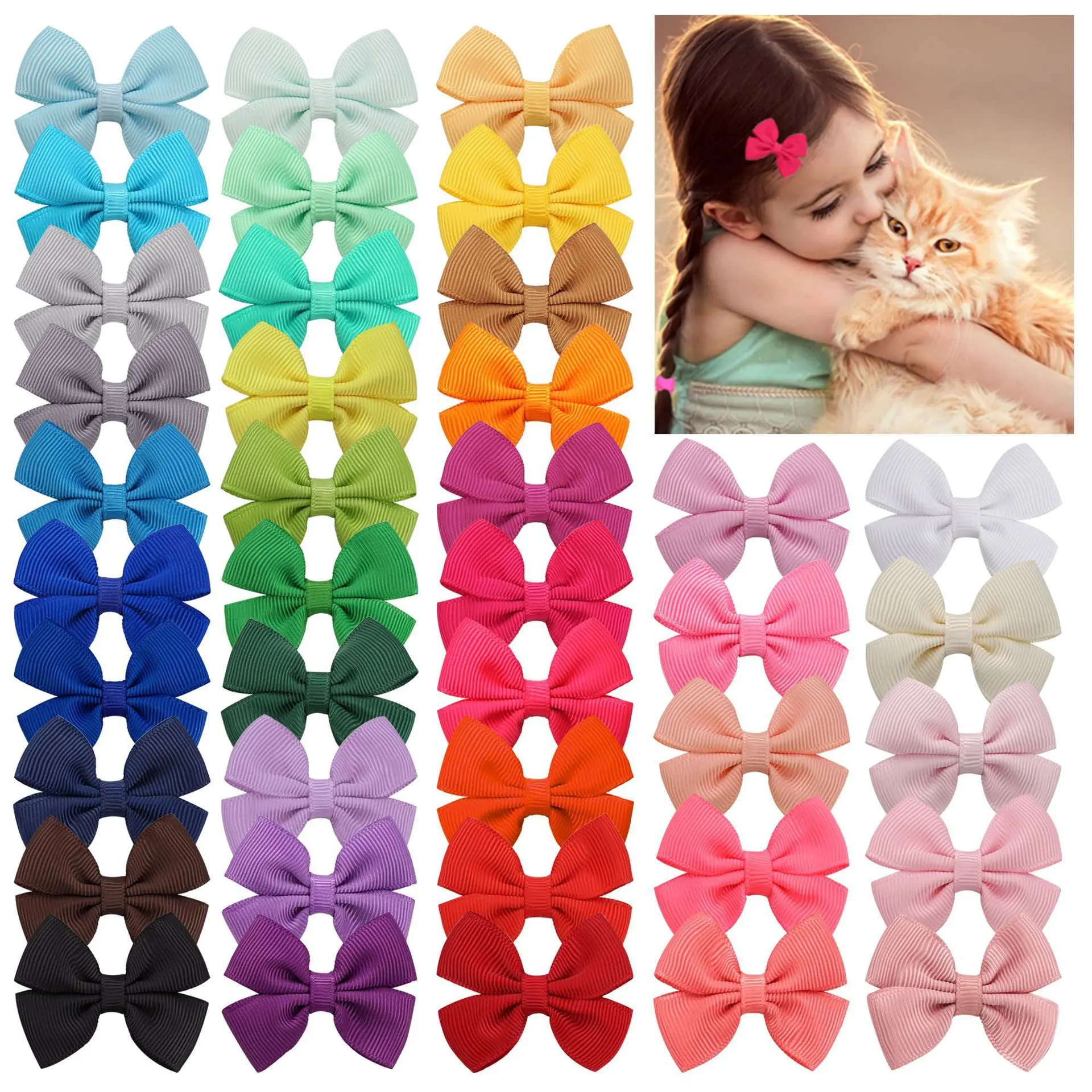 200pc/lot New 2inch Baby Girls Grosgrain Ribbon Bow Hair Clip Kids Ribbon Hair Bow Hairpins Hair Clip Barrettes Hair Accessories