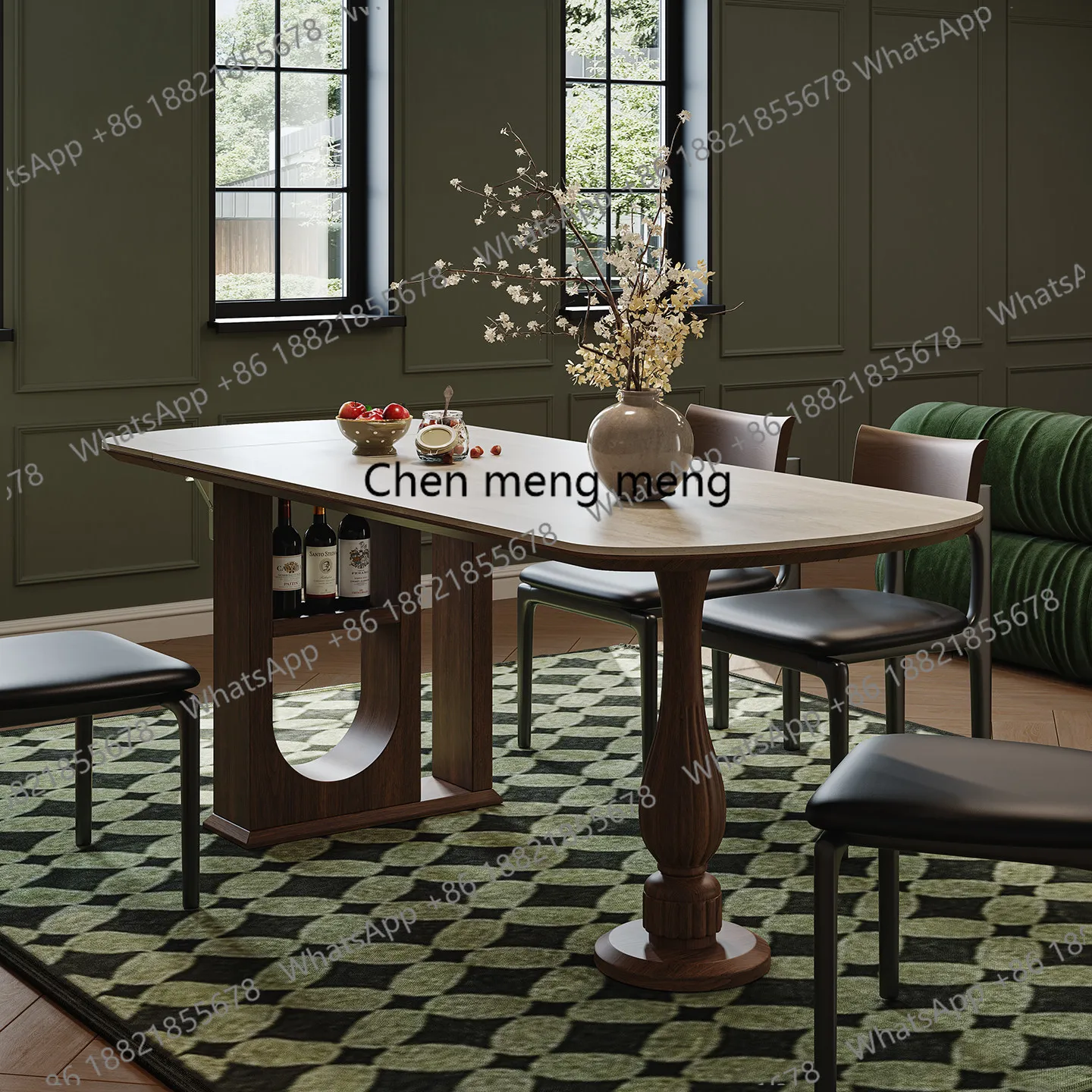 

Multifunctional rock slab dining table medium antique solid wood dining table small apartment walnut folding dining table