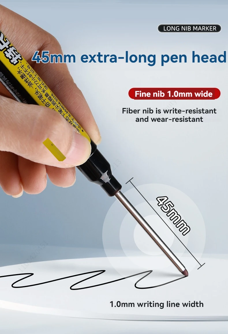 45-mm-Marker-Set mit wasserfester, langköpfiger Spitze, schnelltrocknende Tinte für Holzbearbeitung, Bauarbeiten, tiefe Löcher, ungiftig, schwarz, rot, blau, weiß – Detail 2