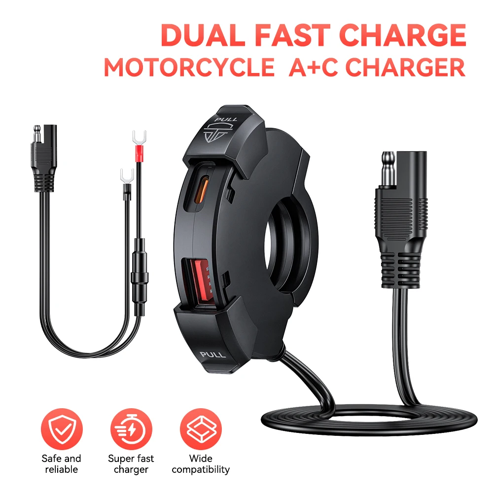 

PD 30W Handlebar Phone Charger 48W Motorcycle Fast Charger QC3.0 IPX5 Waterproof 12V Power Supply Adapter