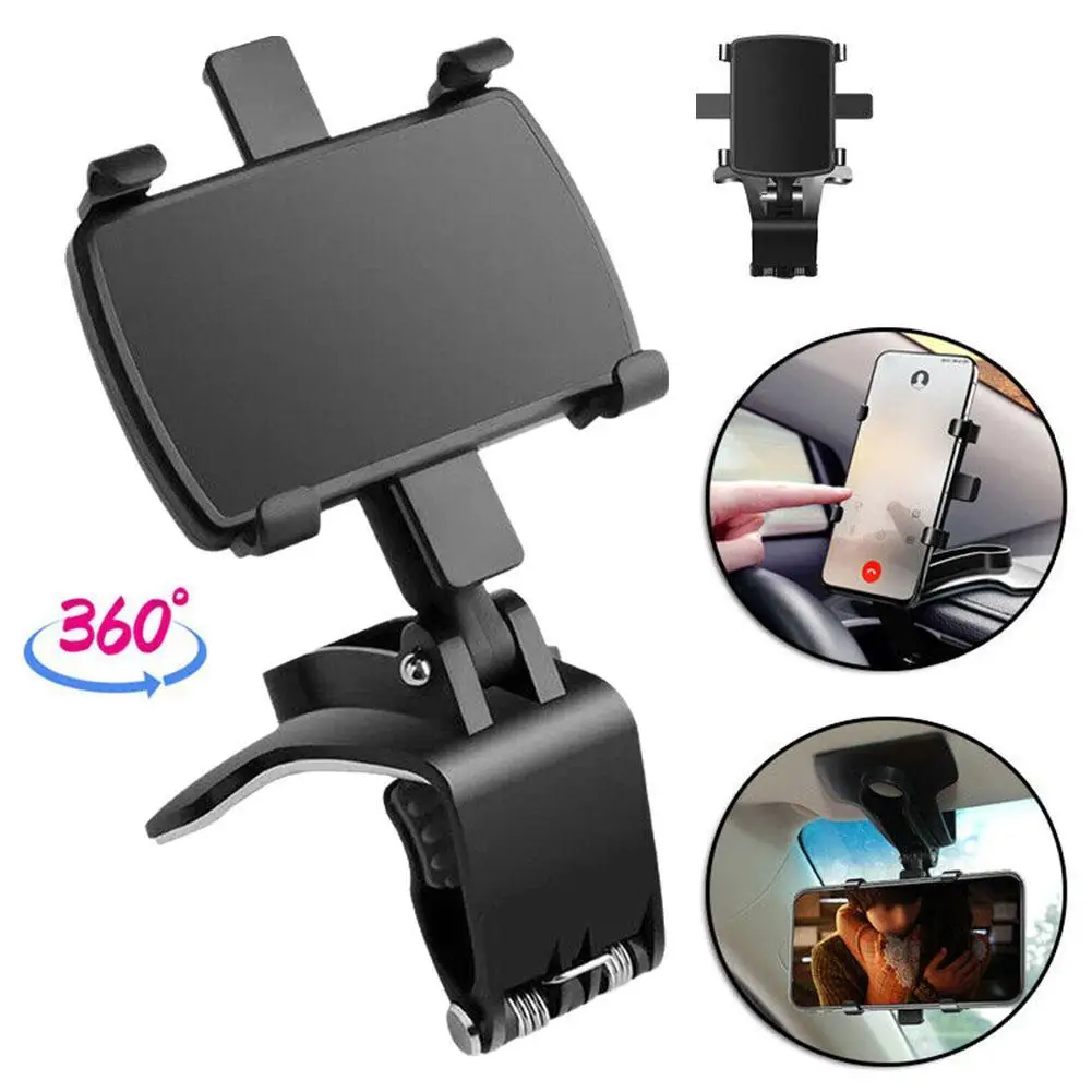 Car Dashboard Phone Holder Mobile Phone Stand Rotatable Car Clips Smartphone Bracket Sun Visor Mirror Mount Bracket Support