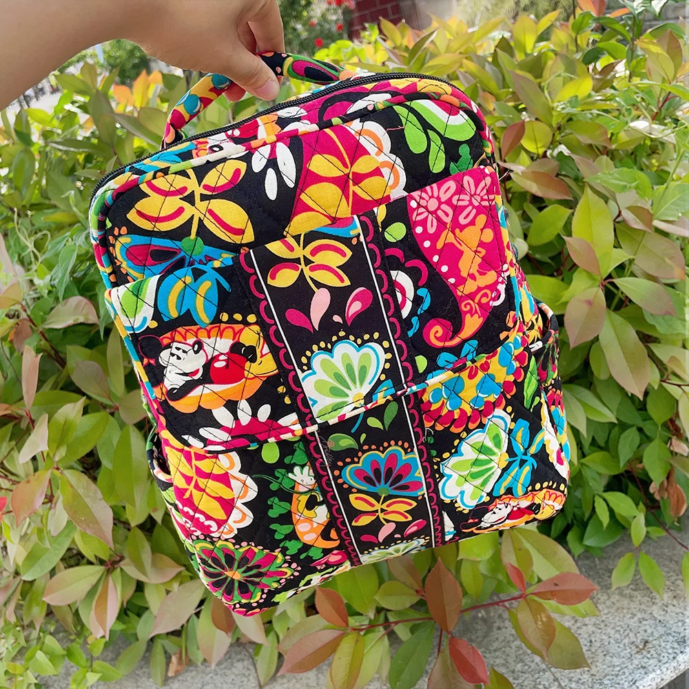 VB limited edition floral double shoulder backpack, pure cotton backpack, travel backpack