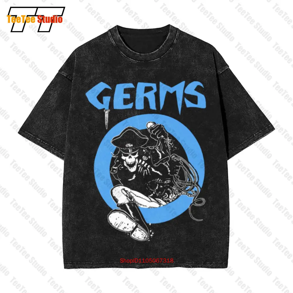 

Germs Leather Skeleton Rock N Roll Music Band Vintage Oversized T-Shirt HJ4P