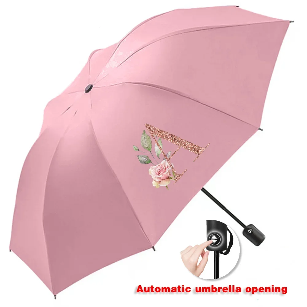 Guarda-chuvas UV Sun Rain Dobráveis Totalmente Automáticos Proteção Essencial para Viagem Espessura Aumentada À Prova de Vento Compacto ouro rosa