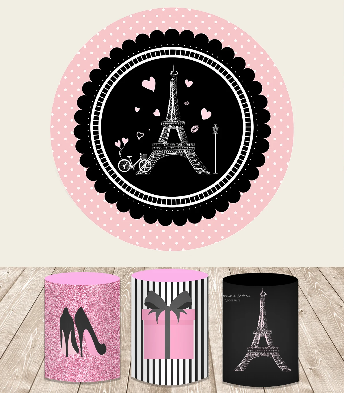 Eiffel Tower Birthday Circle Backdrop for Girls Party In Paris Birthday Party Ooh La La French Sweet 16 Round Background Covers