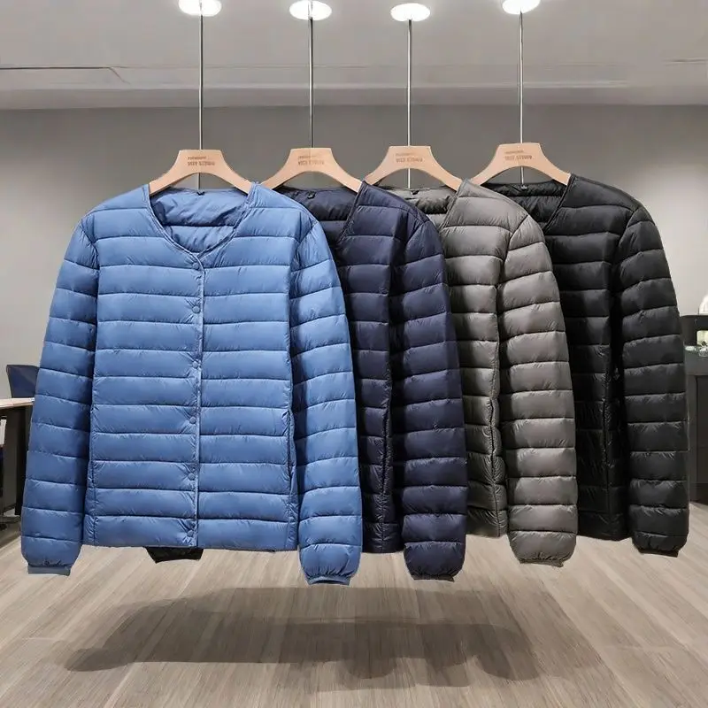 

Новая зимняя мужская теплая пуховая куртка из хлопка, легкая, с воротником, для ношения под одеждой, больших размеров, короткая верхняя одежда, мужская легкая куртка