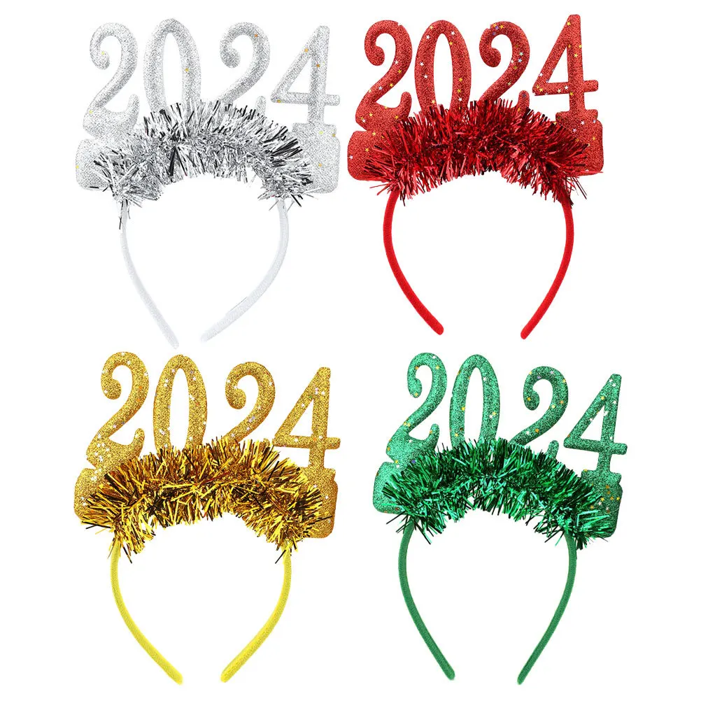 

4Pcs New Year Headbands 2024 Glitter Party Headband Lightweight Hair Accessories for Women Girls New Year Eve Celebration