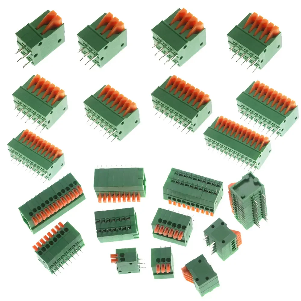 

Pitch 2.54mm KF141R KF141V Push-in Spring Screwless Terminal Block Straight/Bent Foot 2/3/4/5/6/7/8/9/10/11/12P PCB Connector