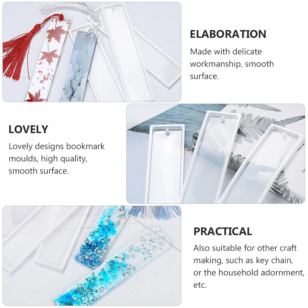 

4pcs Bookmark Mold Epoxy Resin Mould DIY Silicone Unique Blank Tray Making Oblong Shape Jewelry Accessories Craft Supplies