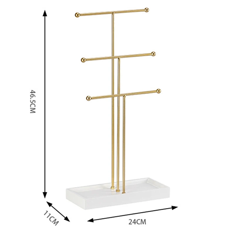 Imagem -06 - Brass Metal T-bar Jóias Organizador Stand Colar e Pulseira Pendurada Display Bandeja Anel Camadas