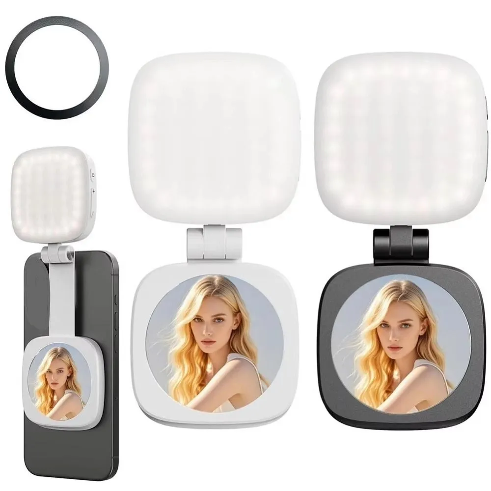 360° Rotation Magnetic Phone Selfie Light 3 Color with Makeup Mirror Mobile Phone Fill Light Portable Detachable