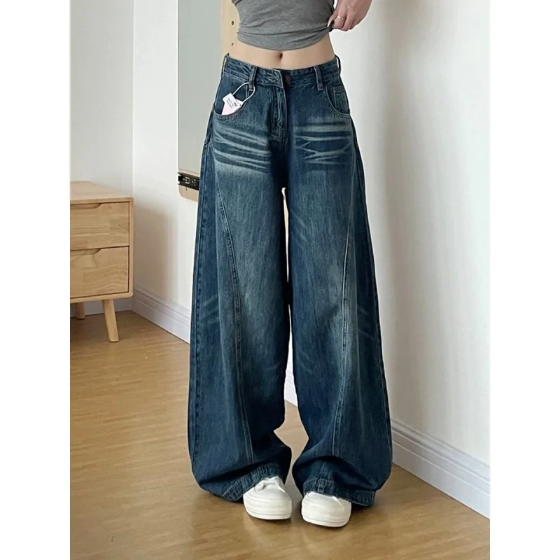 

Женские джинсы с высокой талией и широкими штанинами в стиле ретро, свободный крой, весна 2026, узкие прямые брюки длиной до пола