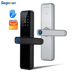 Silver tuya Wifi TTlock euro mortise smart door lock 6085 4585 fingerprint IC card pin codes Alexa google home digital door lock