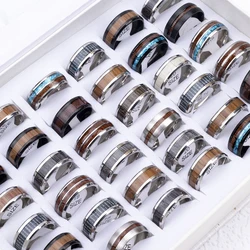 20Pcs/Lot Fashion Wood Grain Stainless Steel Rings For Women Male Quality Engagement Jewelry Party Accessorie Wholesale