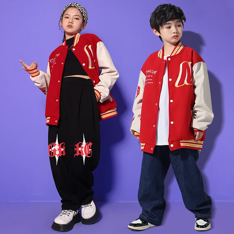 Abbigliamento Hip Hop per adolescenti per bambini giacca da Baseball Oversize pantaloni Streetwear per ragazza ragazzi abbigliamento da ballo Jazz Costume che mostra vestiti