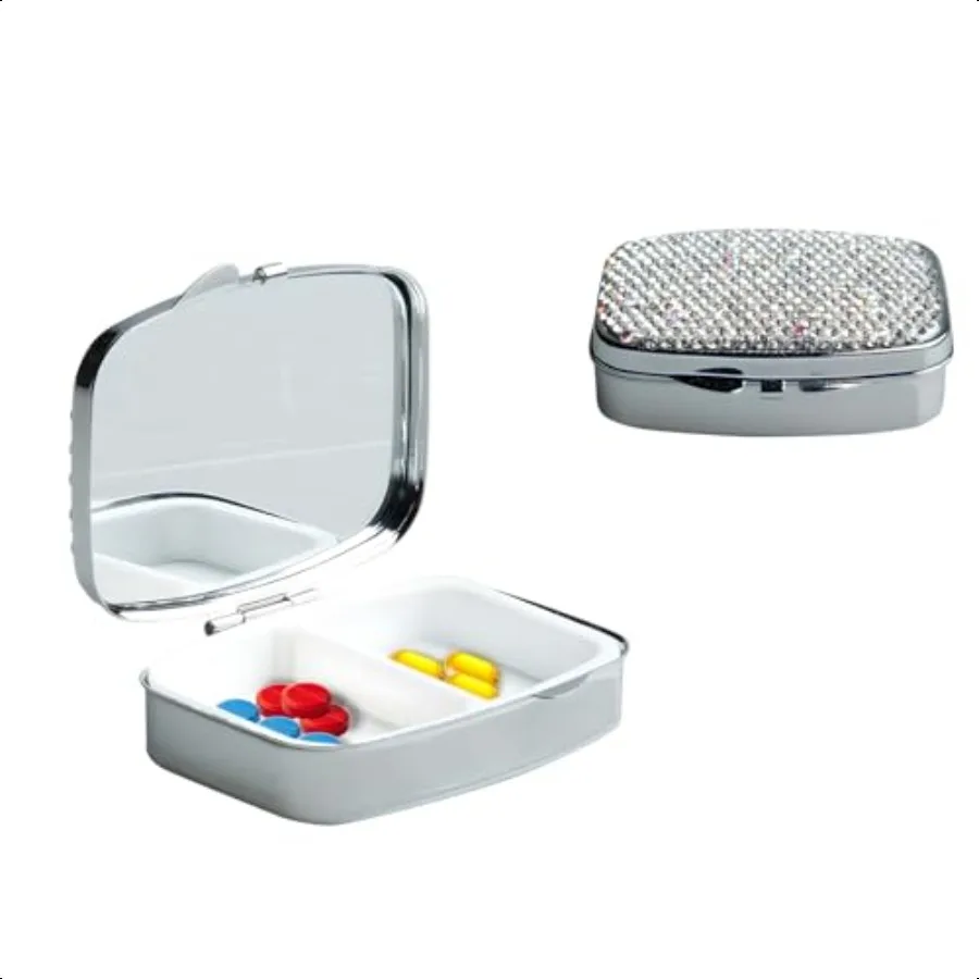 

Happy Pills Pill Box OrganizerTravel Friendly Portable Happy Pills Case with DividerBling Metal