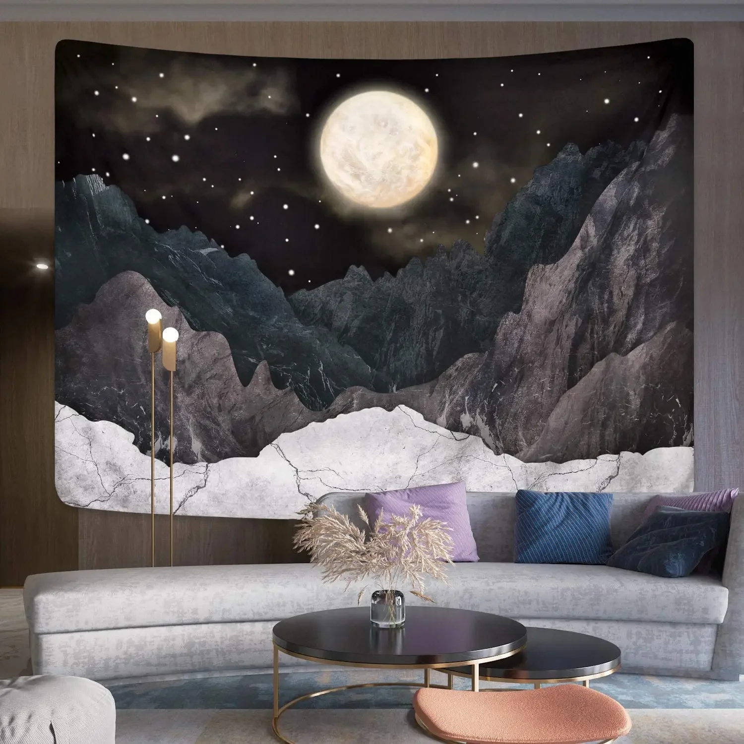 Mountains Night Sky Beautiful Natural Scenery Decorative Tapestry Home Decoration Aesthetic Bedroom Living Room Backdrop Tapiz