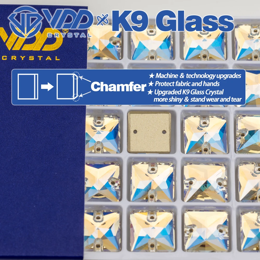 VDD S256 Moonlight Square K9 Glas aufnähbare Strasssteine, hochwertige AAAAA Kristall-Flachrück-Nähsteine – Detail 2