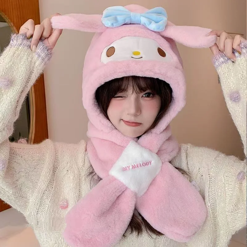 

Hello Kitty Cinnamoroll Kuromi зимняя кавайная плюшевая шапка шарф аниме мультфильм Sanrios милая теплая шапка на открытом воздухе подарок для подруги и детей