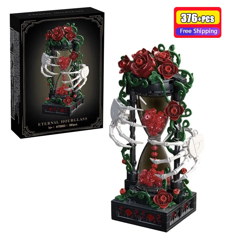 

376Pcs Building Blocks Eternal Hourglass Gothic Skeleton Hands Rose Flower Sandglass Model Romantic Valentine Gift Toy