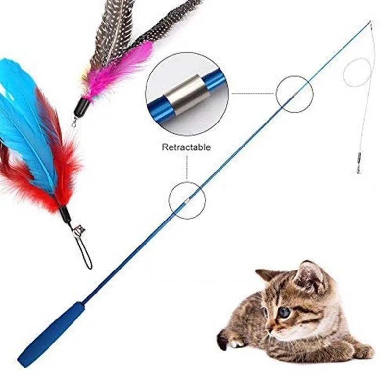 Pet Cat Toy Super Long Three Section Telescopic Rod Retractable Cat Teaser Stick Cat Teaser Supplies
