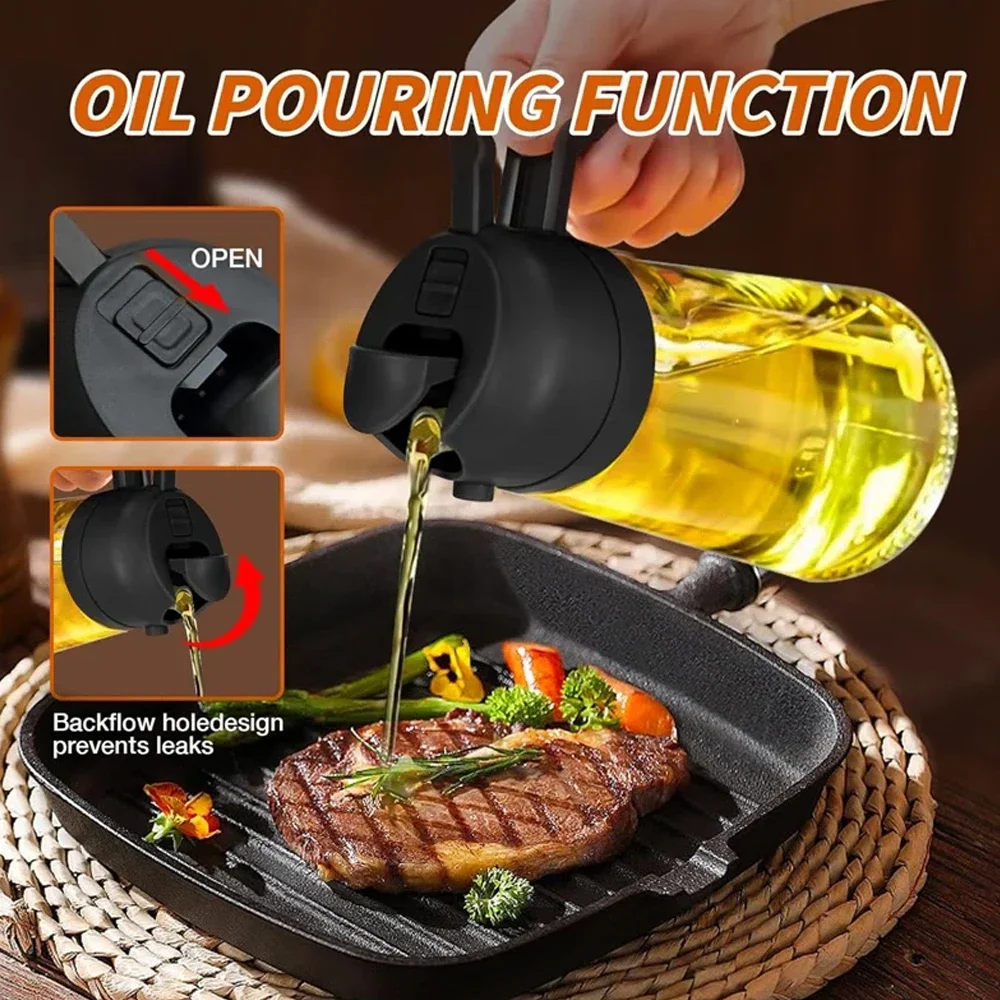 1-4Pcs 2in1 Oil Sprayer Bottle Plastic BBQ Cooking Oil Dispenser Olive Oil Pourers Sprayer Kitchen Baking Mister Vinegar Bottle