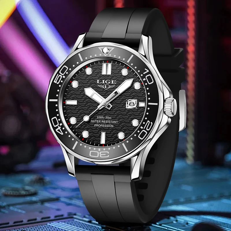 

LIGE Fashion Outdoor Quartz Man Watch Casual Sport Silicone Auto Date Waterproof Luminous Simple Dial Watches for Men Reloj Gift