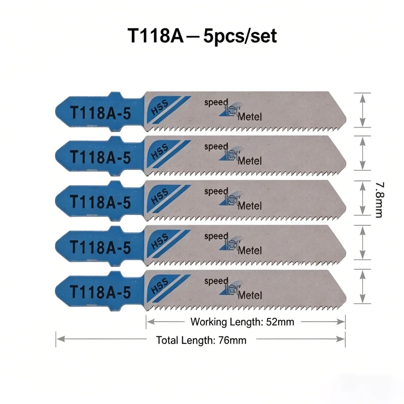 

5Pcs Jigsaw Blades T118A T-Shank Assorted Saw Blade For Wood Plastic Fast Cutting Tools