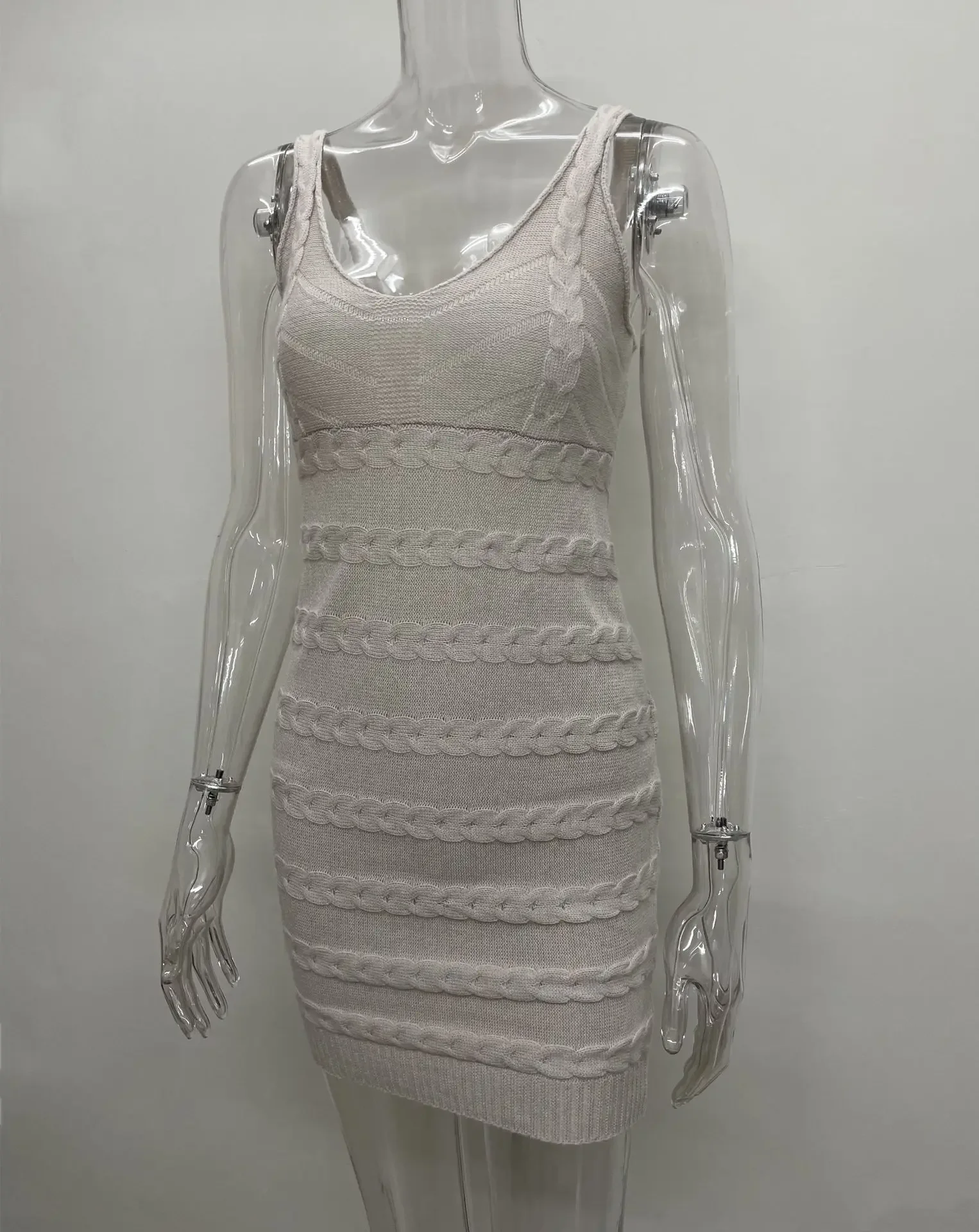 2025 Summer Knitted Holiday Beach Mini Dress Women Sexy V-neck Spaghetti Straps Backless Bodycon Vacation Outfits Streetwear