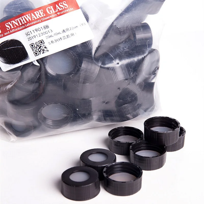 

Black cover for 20mL / 40mL sample bottle with threaded port 24-425, No hole / With hole, With gasket, 100 pieces/pack, SC11