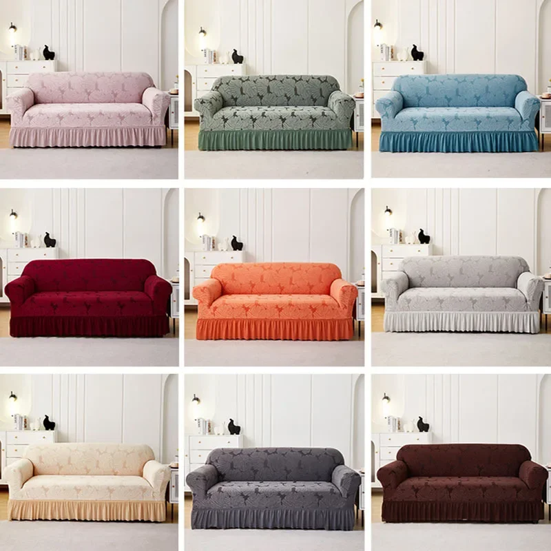 Elastic Large Leaf Patterned Sofa Cover Stretch Anti Slip Armchair Protector for Living Room Solid Color Anti Scratch Dust Cover