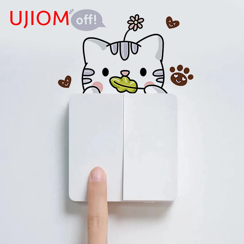 UJIOM 13cm X 8.1cm Cartoon Cat Peeker Wall Stickers Personality Sunscreen Vinyl Bathroom Cupboard Decal Baby Nursery Room Decor