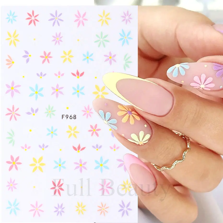 Simple Flowers 3D Nail Stickers Spring Summer Blossom Floral Tulip Fruit Nail Art Decals Adhesive Sliders Manicure Decorations