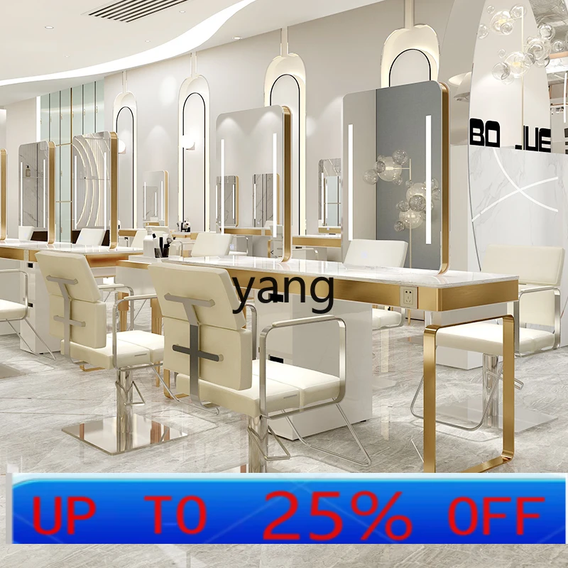 

LH new hairdressing mirror hair salon special hair cutting, perming and dyeing mirror marble table integrated