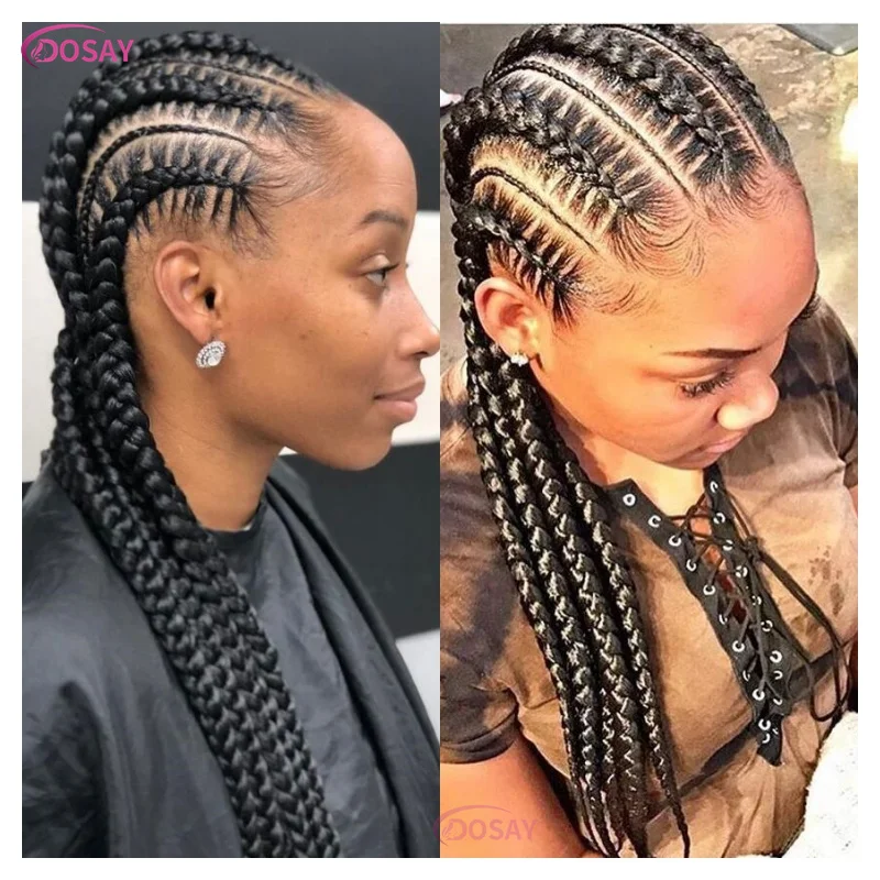 36 "perucas trançadas de renda completa caixa de cornrows cabelo sintético trançado perucas sem nós trançadas para preto feminino trança perucas africanas