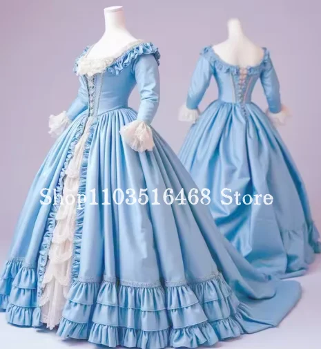 

Renaissance Victorian Blue Bustle Prom Dress 18th Baroque Civil War South Belle Evening Dress Lace Duchess Party Gown Customized