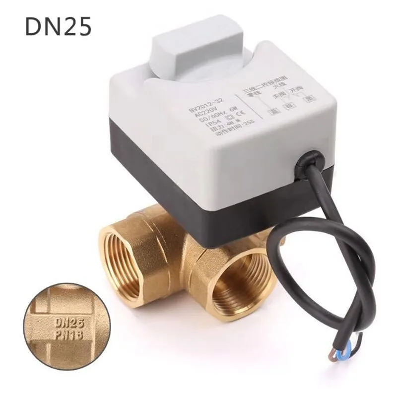 DN15 DN20 DN25 النحاس صمام كهربائي 2-way صمام كروي مزود بمحرك ثلاثة أسلاك كهربائية مع مفتاح يدوي