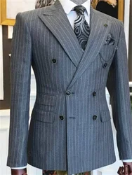 1-Piece Gray Men Suits Striped Tuxedo Party Jacket Slim Fit Wedding Groom Fashion Design Male Blazer For Dinner (Jacket Only)