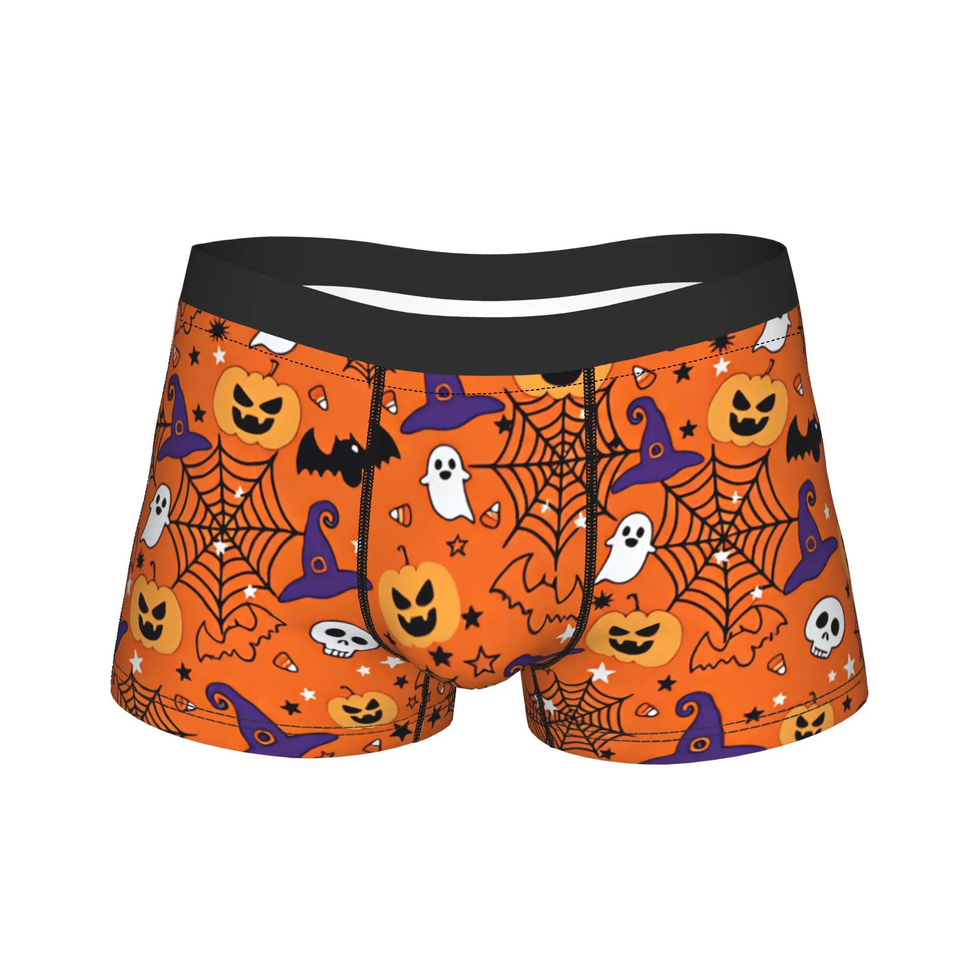 Halloween Pumpkin Ghost Witch Hat Skull Spider Web Seamless Pattern Shorts Briefs  Underwear Hot Sale Males Comfortable Trunk