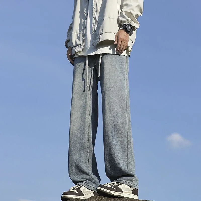 Men's Straight Leg Jeans Loose Fit Retro Trendy Korean Sle Casual Pants mid Waist Long Trousers Versatile Classic Design